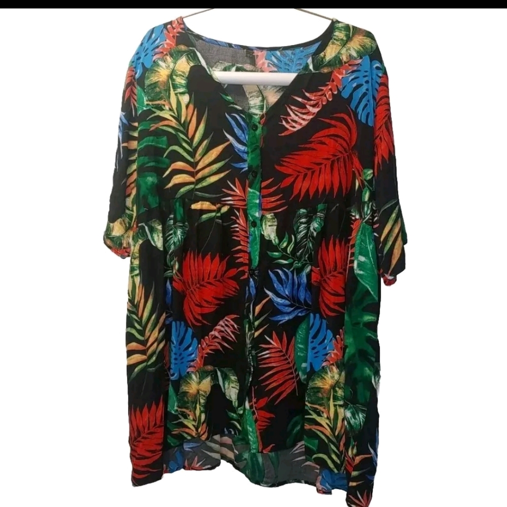 Avid Love Tunic Top Woman Plus 3X Fairy Whimsy Botanical Black Beachy Resort New